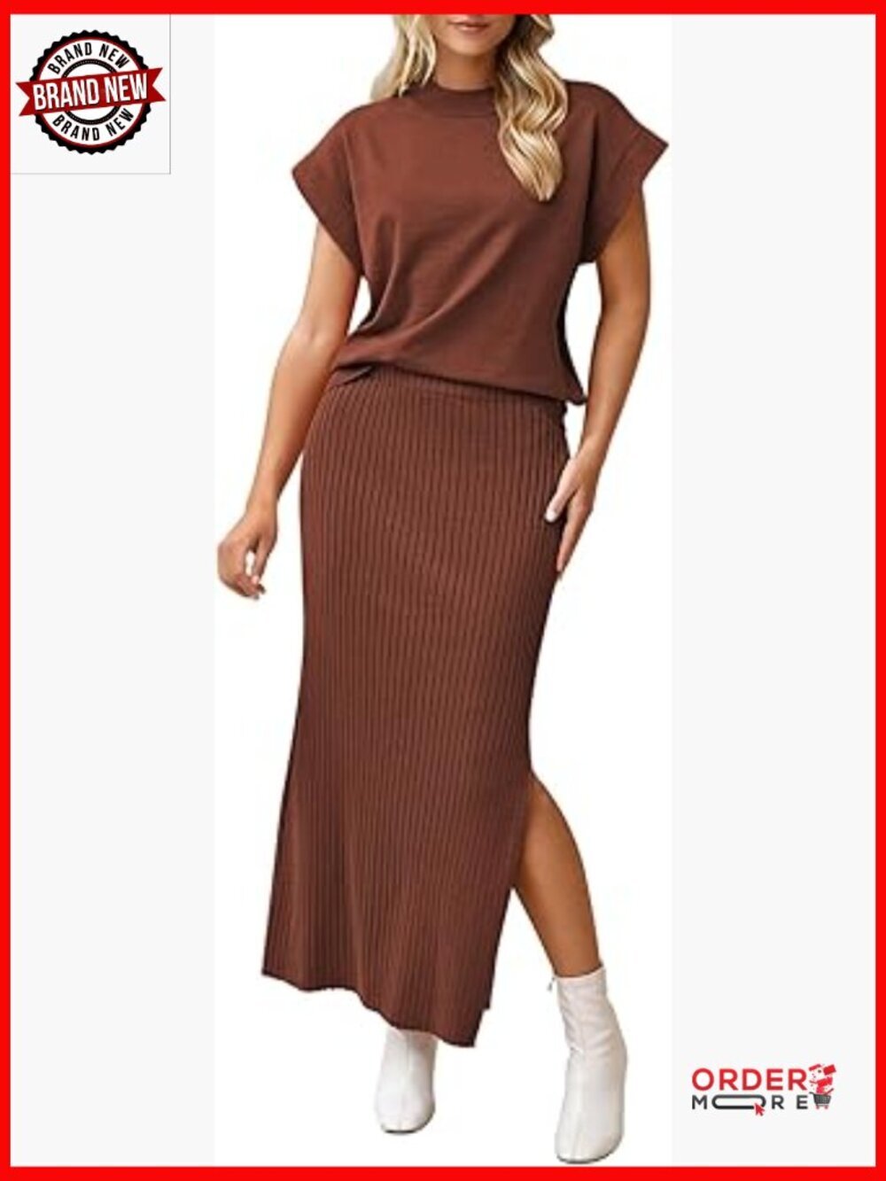 2 Piece Knit Sweater Set Cap Sleeve Top Bodycon Maxi Skirt